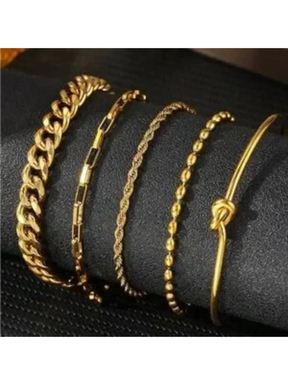 Gold Stainless Steel 5pc Bracelet Cuff Set
